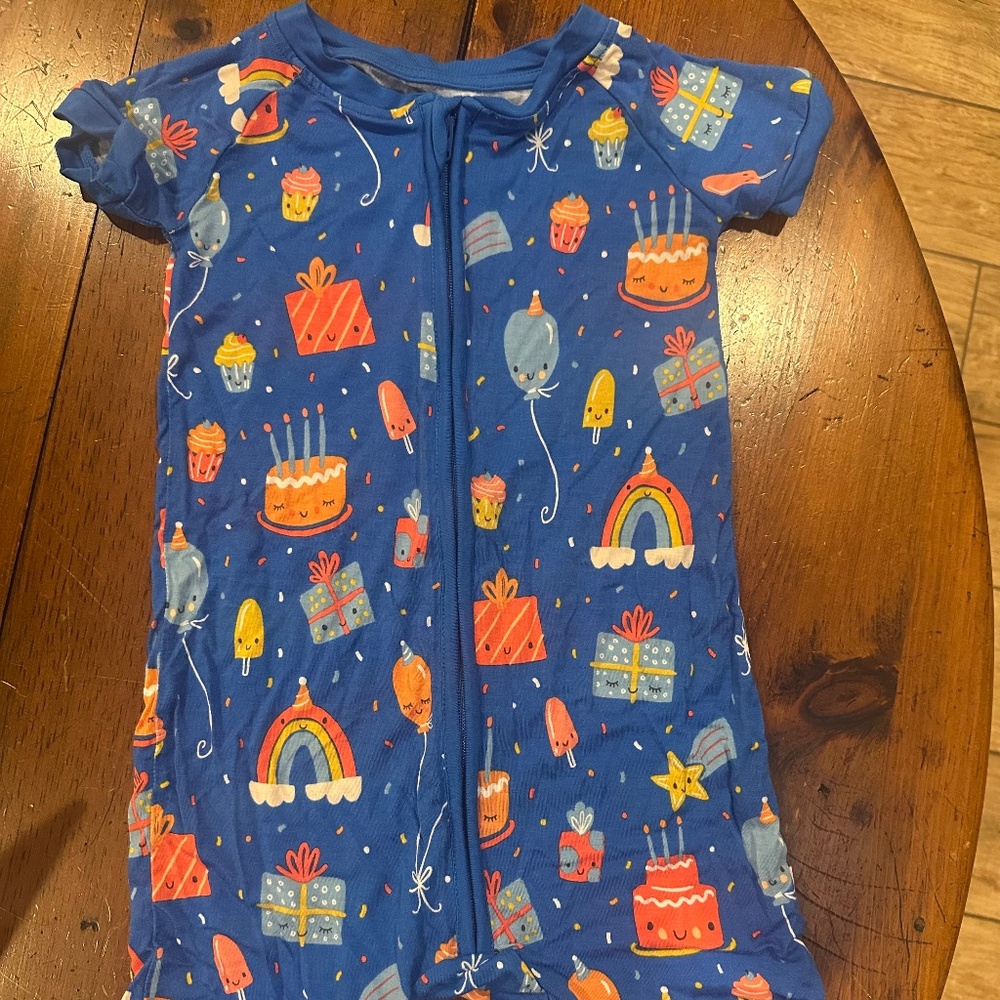 Little Sleepies Blue Birthday Print Short Sleeve Pajama Romper